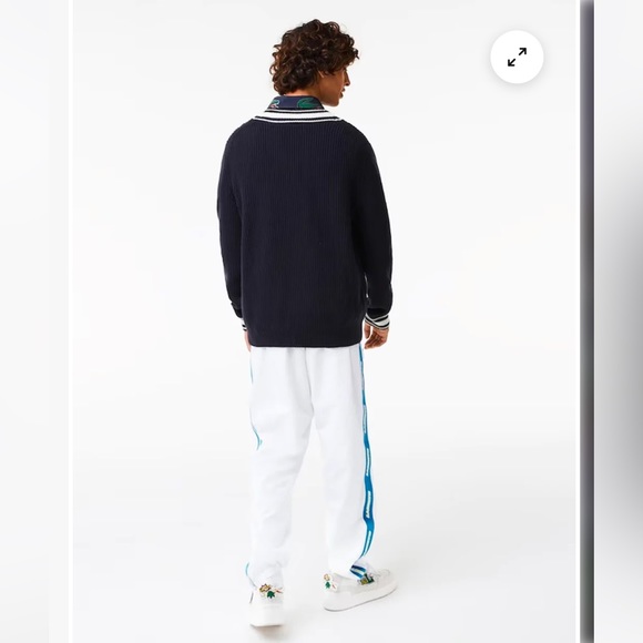 Lacoste NWT 100% Wool Holiday Comic Badge Striped V-Neck Sweater 5 Large - Picture 4 of 13